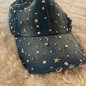 Studded Denim Cap with Star Accents